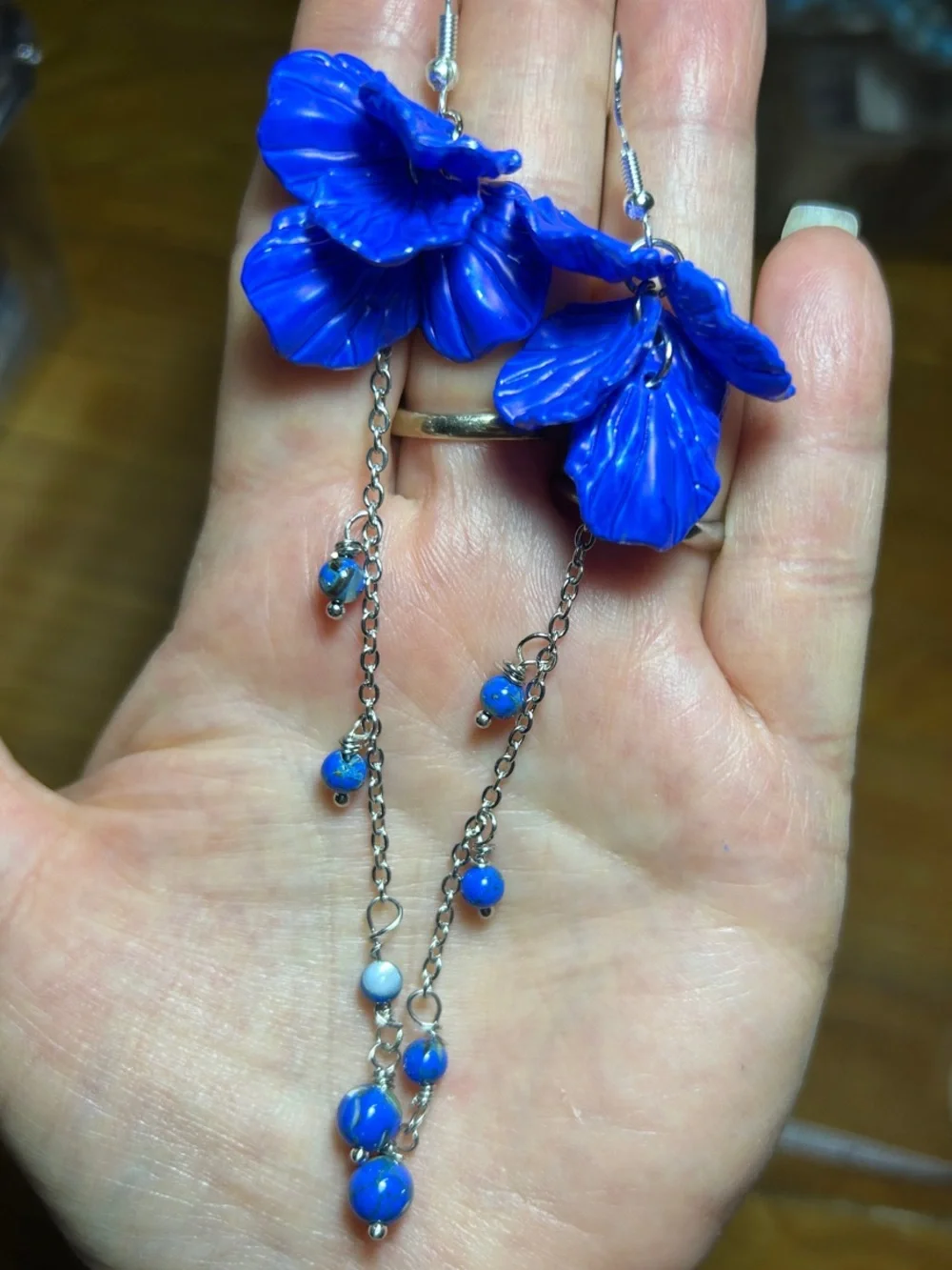 3/$25 Blue Floral Dangle Earrings - Picture 5 of 5